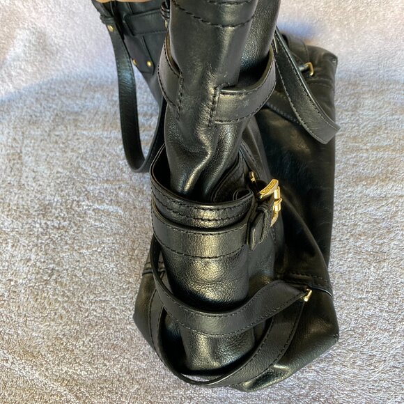 Michael Kors Black Leather Buckle Tote Bag with Gold Hardware - Picture 8 of 10